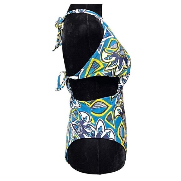 Aerie Blue Teal Floral Print Cut Out One Piece Swimsuit (Womens XL) - Picture 4 of 9
